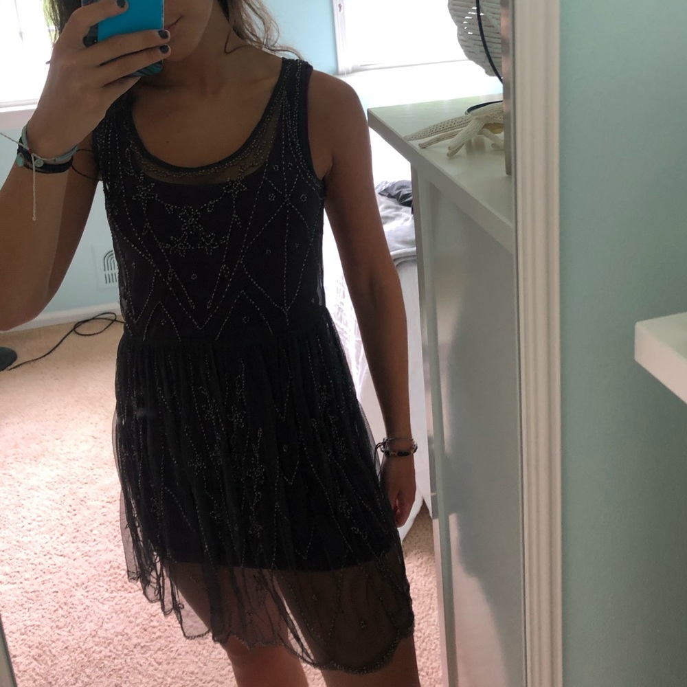 SHEER MESH DRESS COVER WITH GEM DETAILING